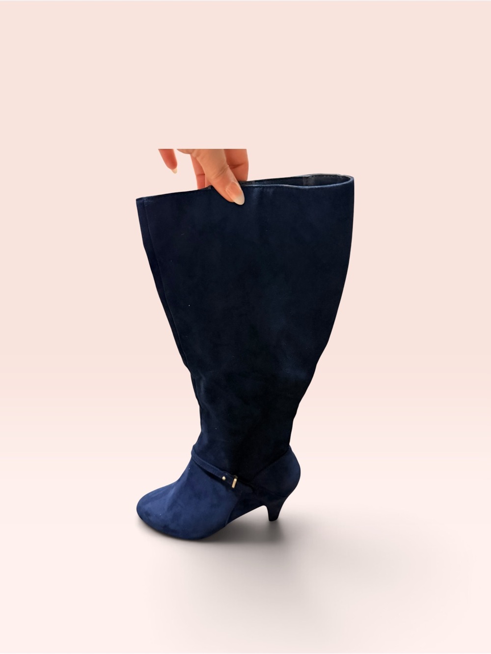 Navy Suede Knee-High wide calf Heel Boot